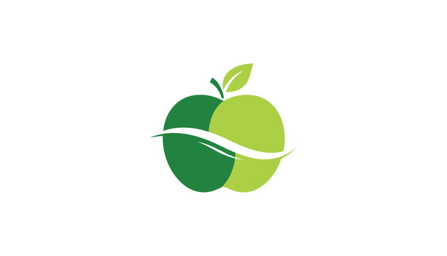 Abstract green apple logo design divided into dark and light shades with a stylish swoosh on white background.