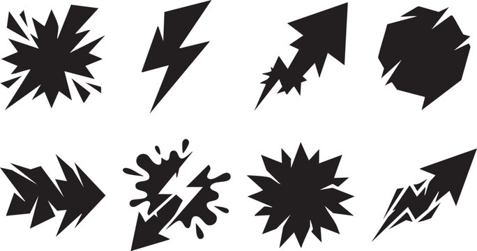 Comic Book Explosion and Flash Lightning Bolt Silhouette Elements Vector Pack for Graphic Designers