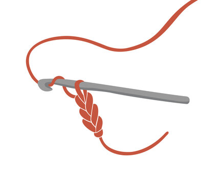 Crochet hook with basic chain stitch instruction, vector illustration.
