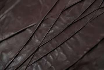 Obraz premium A close-up view of a dark brown leather texture with deep creases and folds