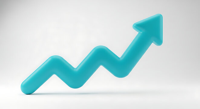 Cyan zigzag upward trending arrow icon representing growth and financial success with financial increase business progress marketing performance arrowhead direction analysis investment