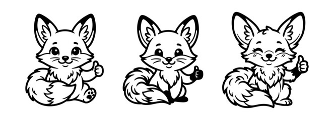 Obraz premium ute-Fox Cartoon Coloring Page Collection Illustration Featuring Baby Foxes Printable Forest Animal Outline Black and White Line 