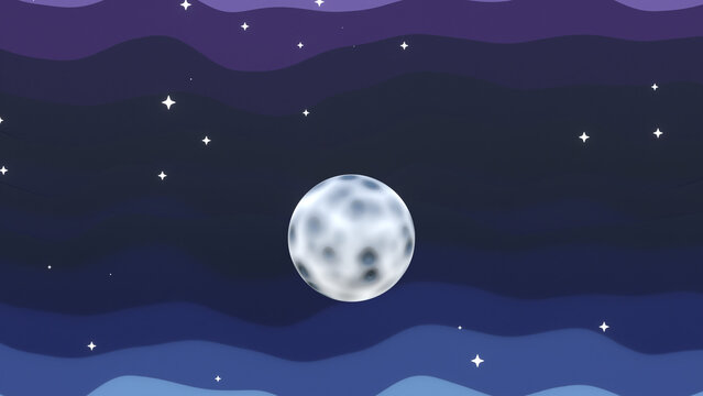 Papercut Night Sky with Moon and Wavy Abstract Layers