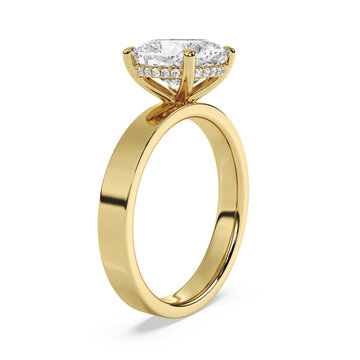 Gold engagement ring with large clear gemstone and diamonds on band and setting
