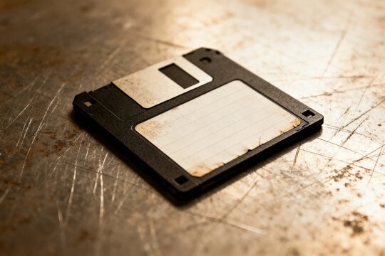 Vintage floppy disk on scratched metal surface