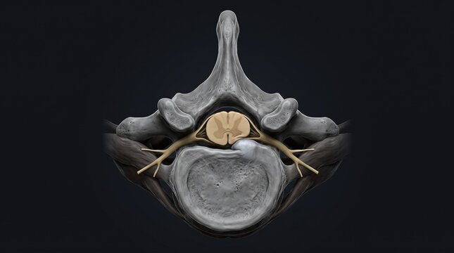 Clean Axial Render of Thoracic Vertebra with Spinal Nerves