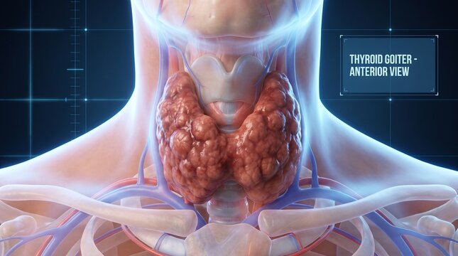 Axial View of Neck Anatomy Highlighting Thyroid Goiter and Airway Obstruction