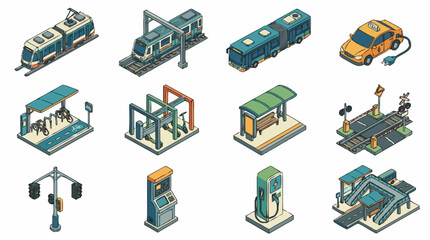 Isometric Vector Illustration of Transportation and Infrastructure. © Akun