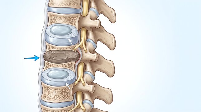 Biomedical Illustration of a Dehydrated Mid-Back Spinal Disc