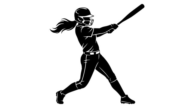 Female softball player swinging a bat in a dynamic stance