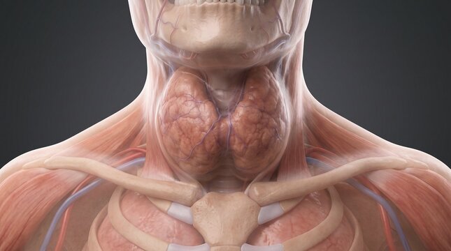 3D Medical Visualization: Axial View of Goiter and Tracheal Compression