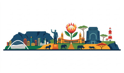 Cute African wildlife safari banner with giraffe, lion, and birds silhouette © MdSidur