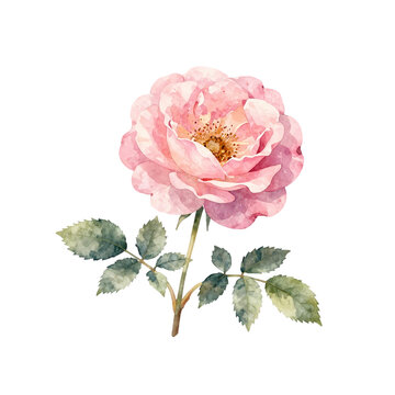 Beautiful pink rose flower with green leaves