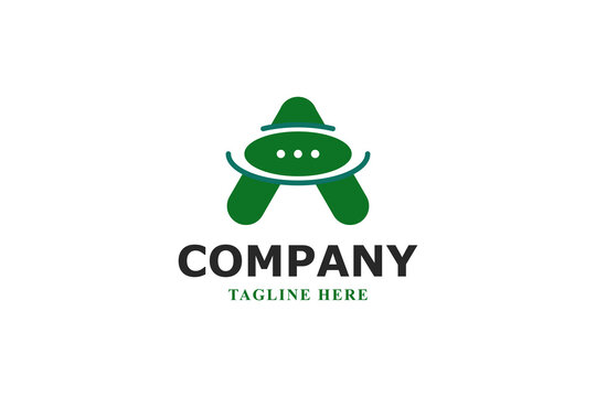 Futuristic letter A chat bubble combined with UFO spaceship icon for modern messaging app or tech brand