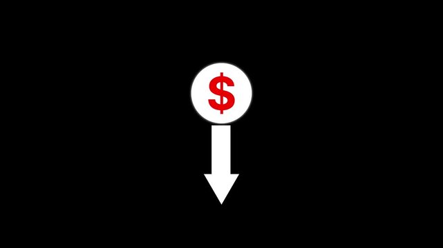 Cash with down arrow stocks graph, concept of financial crisis, market fall. animated of Money loss,cost symbol dollar increase .