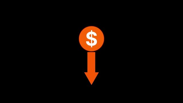 Cash with down arrow stocks graph, concept of financial crisis, market fall. animated of Money loss.