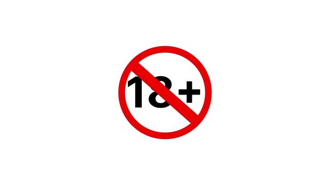 18 plus icon sign animation on dark background. Under 18 sign warning symbol. Over 18 only censored. 18+ not allowed logo animation.Under 18 sign warning symbol.