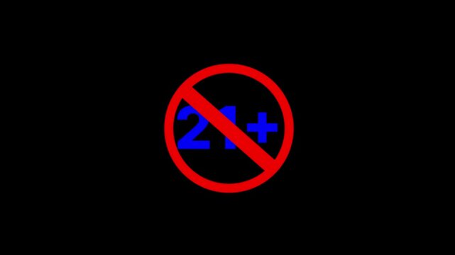 21 plus icon sign animation on dark background. Under 21 sign warning symbol. Over 21 only censored. 21+ not allowed logo animation.Under 18 sign warning symbol.
