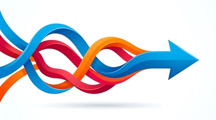 Fototapeta premium Colorful Intertwined Ribbon Arrow Loop in Minimalist White Background
