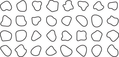 Fototapeta premium Organic blobs set icon collection for modern fluid design, featuring smooth abstract liquid splash vectors and unique amoeba shape indicators.