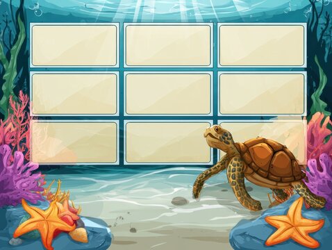 Sea Turtle Ocean Background with Blank Spaces for Picture or Text Insert
