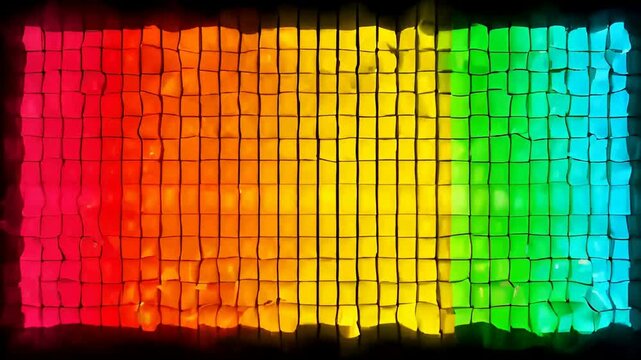 Vibrant rainbow square grid with full mosaic animated ripple