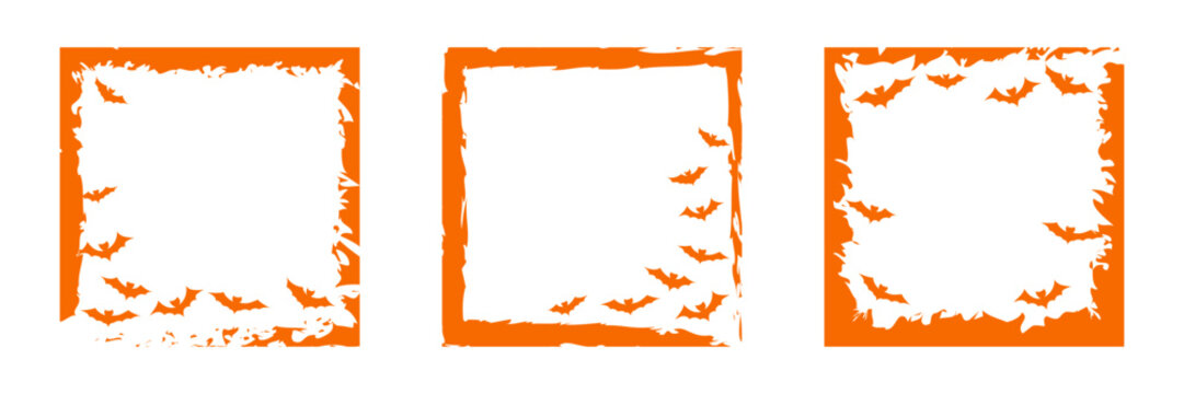 Square halloween frame collection with grunge texture and delicate spider webs. Decorative borders for greeting cards posters and social media templates with a fun spooky mood. 