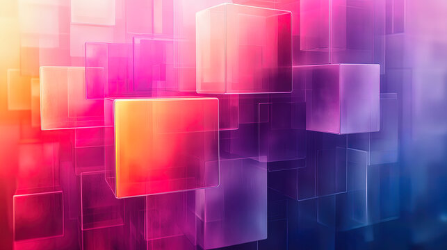 Abstract 3D Cubes Background with Vibrant Pink Purple and Orange Gradient Geometric Design