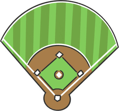 Cute baseball field illustration from top view, hand drawn crayon style vector