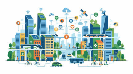 Obraz premium Connected urban landscape with smart technology and sustainable transport
