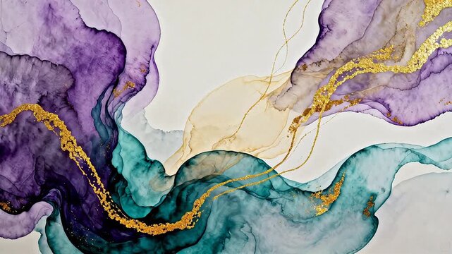 Abstract fluid art with gold accents