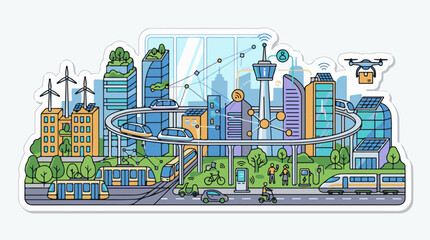 Fototapeta premium Connected urban landscape with sustainable transport and smart technologies