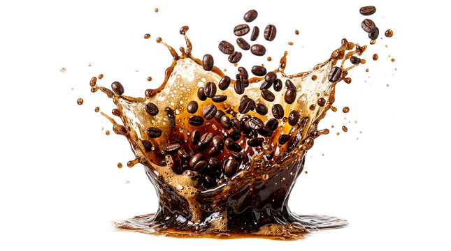 Coffee Beans Splash in Liquid, Isolated Cutout PNG