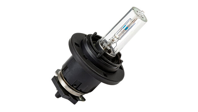 Metallic car automotive halogen headlight bulb spare part isolated on a transparent background