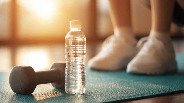 Fitness Routine with Water Bottle and Dumbbell