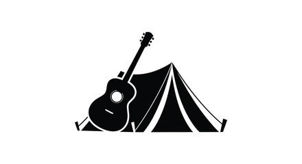Guitar and tent silhouette camping adventure design silhouette © bridal creation