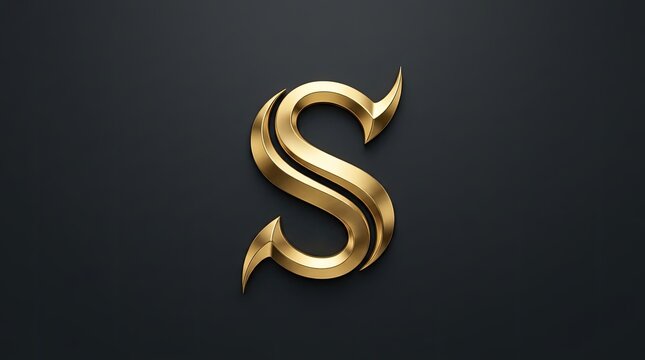 Elegant gold letter S metallic typography on black.