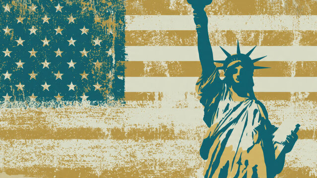 Statue of Liberty Against American Flag