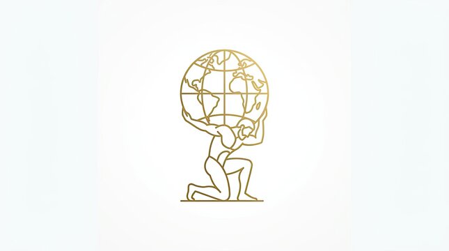 Gold line art of Atlas holding a globe.