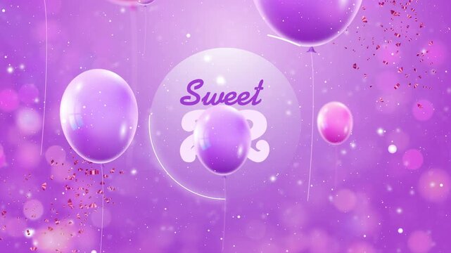Sweet 22 Birthday Celebration Typography Template with Floating Purple Balloons and Glitter Bokeh
