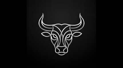 Fototapeta premium Monoline white bull head logo on dark background.