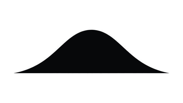 A minimalist black bell curve icon representing statistical normal distribution graph