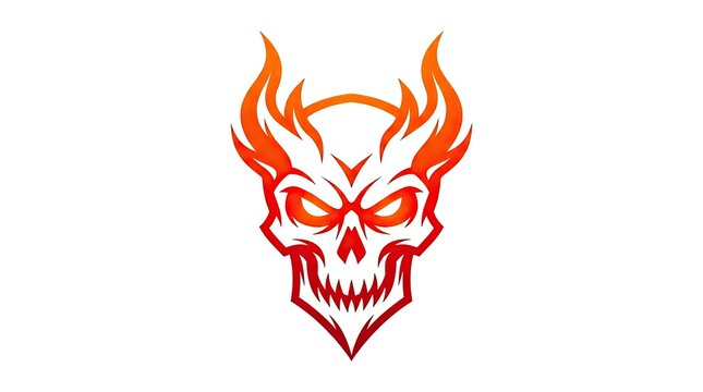 Red flaming skull mascot logo on dark background.