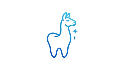 Fototapeta premium Simple blue line art llama with magic stars.