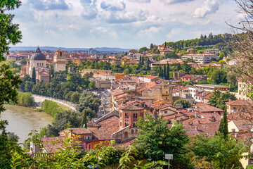 Fototapeta premium Aerial view on Verona old town and Adige River, Italy 