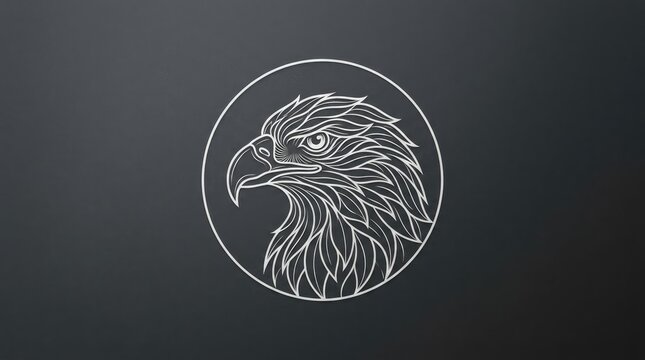White line art eagle head logo inside a circle.