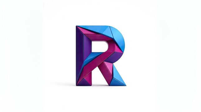 3D faceted letter R logo with purple gradient.