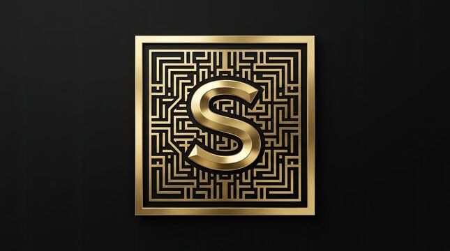 3D gold letter S monogram in square maze.