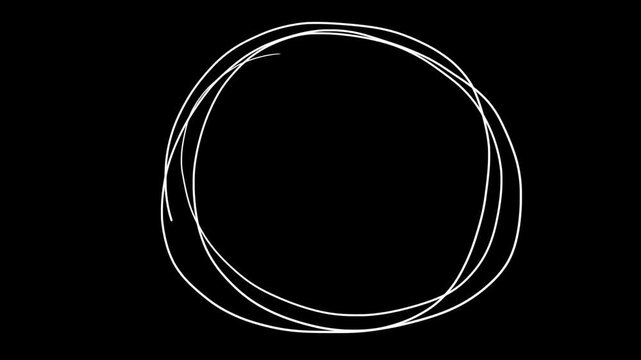 Self drawing round frame continuous line drawing 2d animation circle shape several outlines white lines on black background, Motion graphic video, Highlight round marking