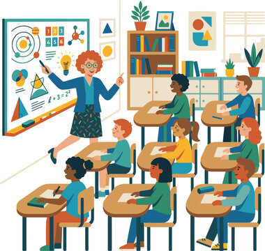 Teacher educating students in classroom.